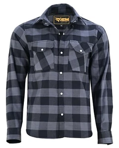 Mens Black Check Flannel Shirt Jacket by ADM Leather Quilted Padded Heavy Duty - Picture 1 of 7