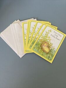 6 Vintage Gibson Baby Shower Invitation Cards & Envelopes Yellow Neutral Basket