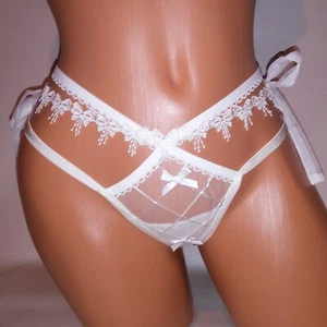 For Love & Lemons Victoria Secret Panty Thong White Strappy Embroidered Bows Tie - Bild 1 von 8