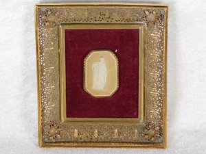 Antique Victorian Grand Tour Carved Lava Woman Cameo Bronze Frame Plaque - Picture 1 of 11
