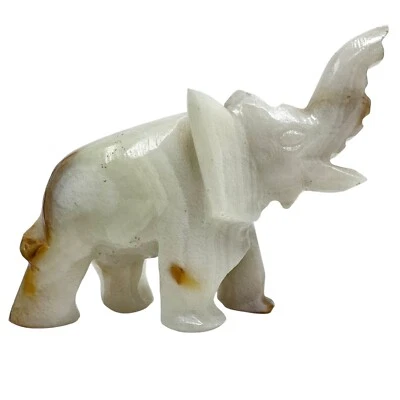 Vintage Hand Carved Banded Onyx Elephant Figurine ￼ - Image 1 of 4