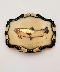 VINTAGE 3D RAINBOW TROUT BELT BUCKLE 1977 RAINTREE BUCKLE/JEWELERY 3 1/2 X 2 3/4 - Picture 1 of 2