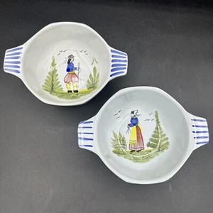 Henriot Quimper Faience Breton Blue Campagne Lug Soup Bowl Breton Woman - Picture 1 of 11