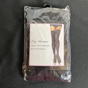 Leg Avenue Women's Black Opaque Nylon Thigh Highs One Size - Picture 1 of 2