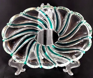 Vintage Mikasa ovale Schale Bleikristallglas pfefferminzgrün Wirbel gestreift 9 1/4" - Bild 1 von 5