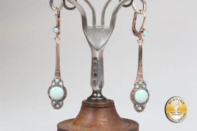 Orecchini 925 Argento Dorato Opale Gründerzeit Retrò Orecchini Pendenti Gioiello - Immagine 1 di 4