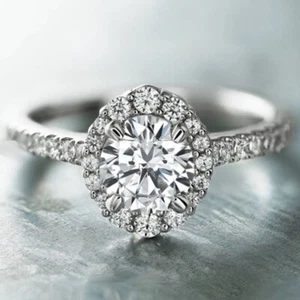 2Ct Oval Cut VVS1/D Diamond Halo Engagement Wedding Ring 14K White Gold Finish - Picture 1 of 7