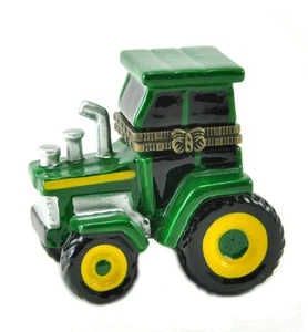 Tractor agrícola verde hierba con ruedas amarillas caja de baratijas de porcelana con bisagras - Imagen 1 de 1
