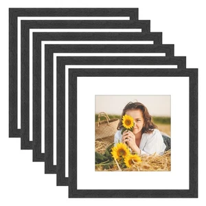 12x12 Picture Frame Rustic Black Wood Set of 6,Display Square Pictures 8x8 wi... - Picture 1 of 7