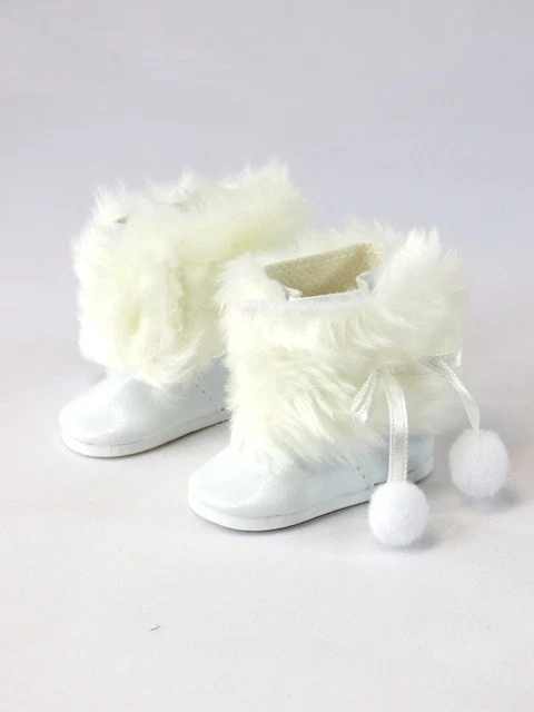 White Fur Pom Boots Fits 14.5" Wellie Wisher American Girl Doll Shoes