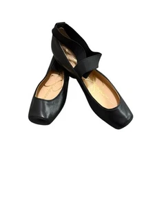Jessica Simpson Women Mandalaye Ballet Flat Sz 6M Black Leather Square Toe Shoe - Picture 1 of 6