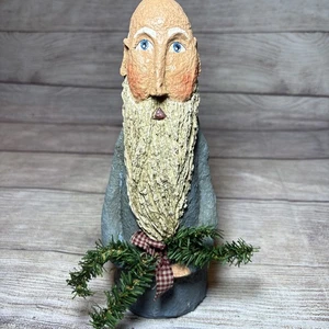 Paper Mache Folk Art Santa Figurine Blue 10x4” Rustic Christmas Decor Old World - Picture 1 of 7
