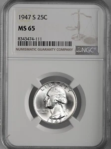 1947-S  25C WASHINGTON SILVER QUARTER "SAN FRANCISCO MINT" NGC MS65 #8343474-111 - Picture 1 of 4