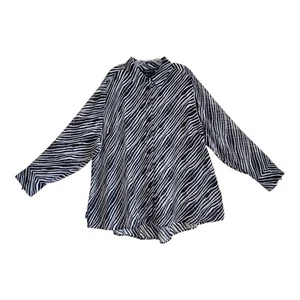 LANE BRYANT Plus 22 24 Blouse Black White Zebra Print Button Up Semi Sheer 52" - Picture 1 of 7