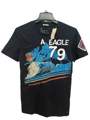 Camiseta para hombre American Eagle calce vintage gráfico manga corta azul marino XS AE 79 Foto 1 de 4