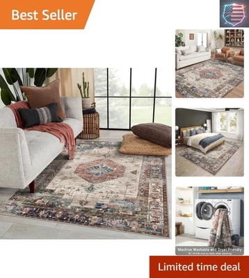 Elegante alfombra geométrica 8x10 - ultra suave, resistente al agua para salón y comedor Foto 1 de 4