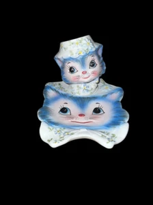 Vintage Lefton Miss Priss Gattino Gatto Sale Shaker & Cucchiaio Rest 1525 Ha Spina Raro - Foto 1 di 9