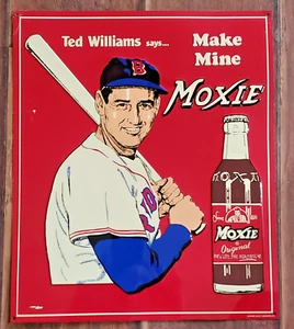Reproduction: Ted Williams Moxie Baseball MLB Tin Red Sox Sign    BB#304 - Picture 1 of 3