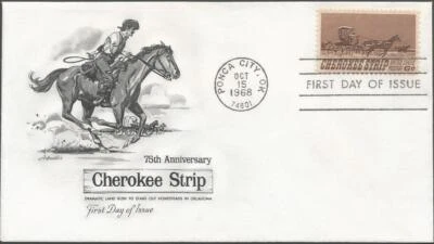 Scott 1360 FDC - 6 cent stamp - 1968 - Cherokee Strip - FDOI - Excellent - Image 1 of 2