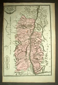 CARTE GEOGRAPHIQUE ANCIENNE D'ALSACE Gravure estampe de Nicolas de Fer 1723 - Imagen 1 de 1