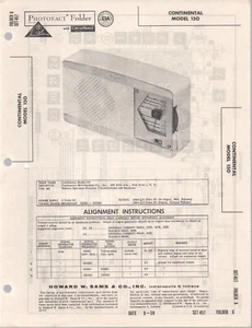1959 CONTINENTAL 150 AM TRANSISTOR RADIO SERVICE MANUAL PHOTOFACT SCHEMATIC - Picture 1 of 1
