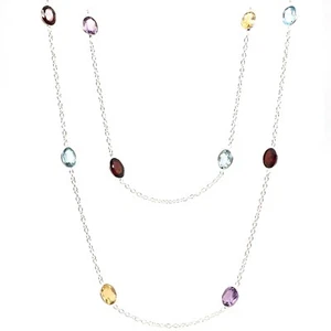 102cm Collier lange Halskette 925 Silber Schmuck Kette Multicolor Topas Citrin - Picture 1 of 18