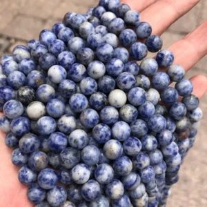 4-12mm Natural Round Semi Precious Smooth Blue Spot Jasper Stone Sodalite Beads - Picture 1 of 14