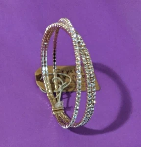 Yellow Plated Crystal and Cubic Zirconia Styled Triple Row Cuff Bracelet - Picture 1 of 10