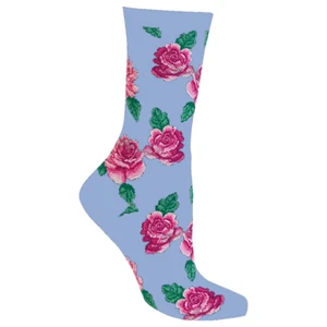 Hotsox Womens Rose Print Socks, Coastal Blue, 1 Pair, Womens Shoe 4-10 - Picture 1 of 1
