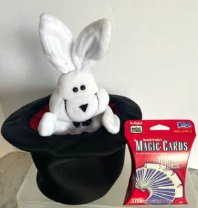 "Conejo en un sombrero marioneta de mano de felpa negro blanco 12"" truco de magia peekaboo con tarjeta" - Imagen 1 de 5
