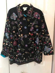 Quacker Factory Lt Wt Jacket Button Down Sequin Embroidered Embellish SzS New - Picture 1 of 11