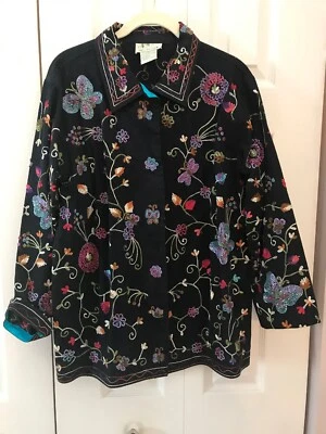 Quacker Factory Lt Wt Jacket Button Down Sequin Embroidered Embellish SzS New - Image 1 of 4