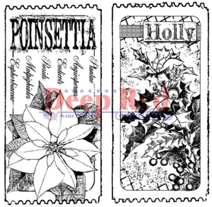 Deep Red Stamps Holly and Poinsettia Tickets Rubber Cling Stamp - Picture 1 of 3