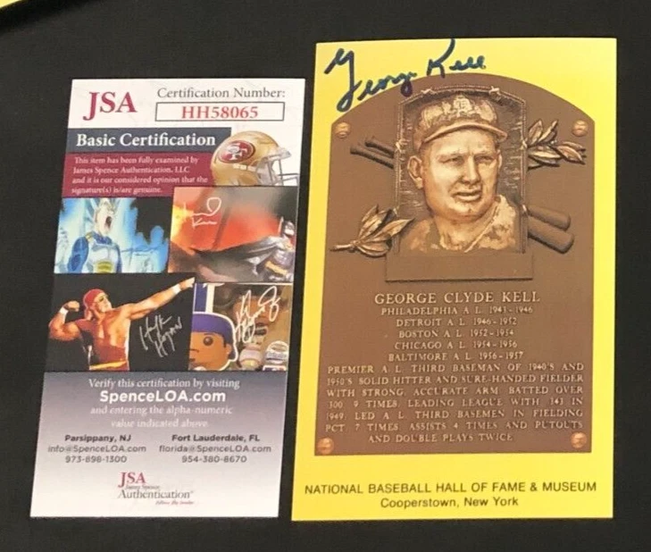 George Kell Yellow Hall Of Fame Postcard Auto JSA COA - Image 1 of 1