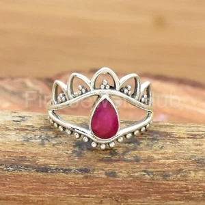 Indian Ruby Ring 925 Sterling Silver Lab Created Wedding Band Ring Gift For Her - Picture 1 of 5