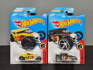 New Lot of 2 Hot Wheels 2015 Bone Shaker Yellow Black Skull Flames 208 306/365 - Picture 1 of 5