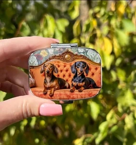 Cute Dachshund Pill Holder/Trinket Box/ Earring Case. Perfect For Your Purse! - Picture 1 of 7