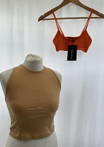 2 Cropped Sleeveless Tops Size 6/8 Tan Orange Stretch - Picture 1 of 12