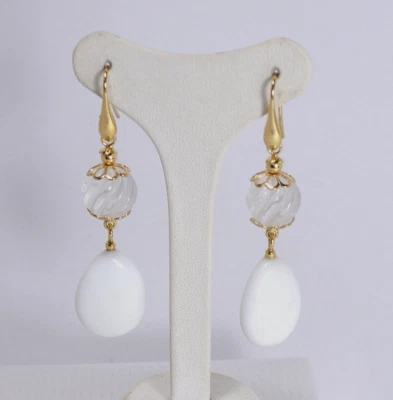 ORECCHINI ARGENTO 925 DORATO PENDOLI AGATA 18 x 25 mm CRISTALLO      -AGHT 0568- - Immagine 1 di 3