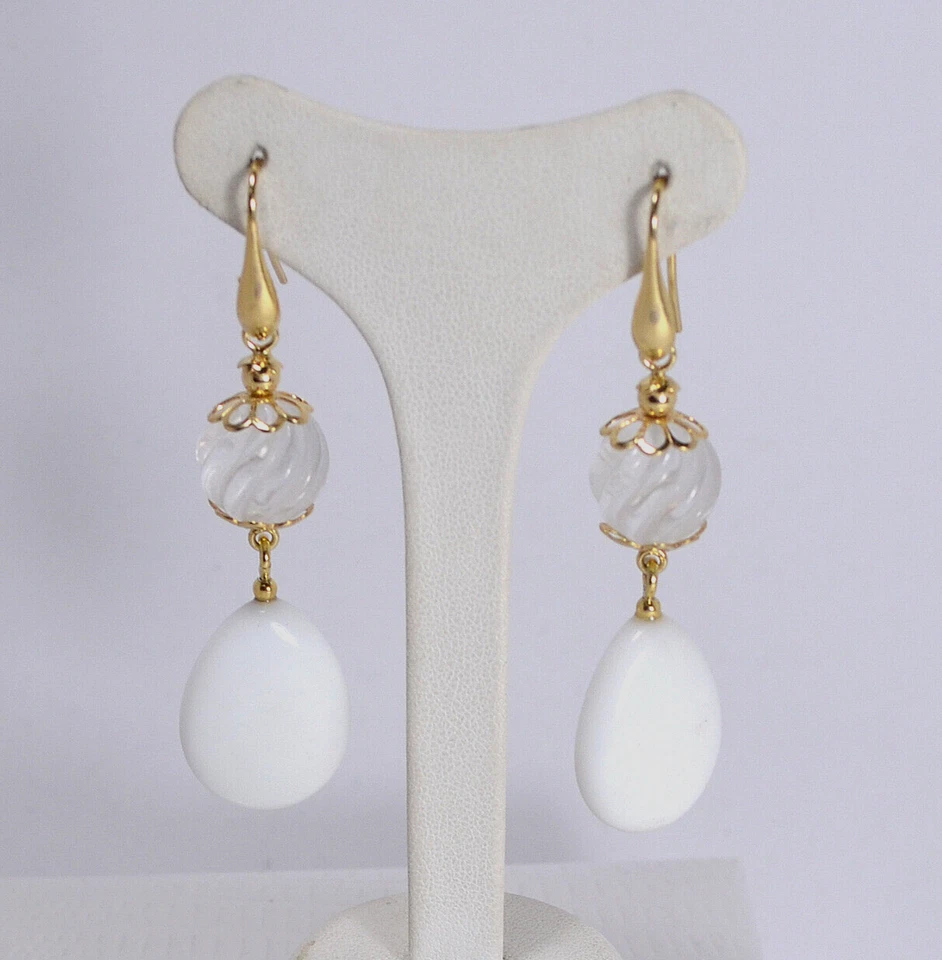 ORECCHINI ARGENTO 925 DORATO PENDOLI AGATA 18 x 25 mm CRISTALLO      -AGHT 0568- - Immagine 1 di 3