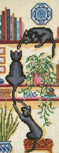 Needlepoint Handpainted Needle Crossings Black Cat Trio 5x14 - Picture 1 of 1