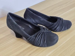 Hotter Amethyst Navy Blue Suede Court Shoes size UK 5 Extra Wide (EXF) Knot Bow. - Picture 1 of 11