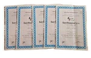 Lote 5 De Colección Euro Disneyland SCA Años 80 Certificado de Stock Walt Disney Mickey Mouse - Imagen 1 de 6