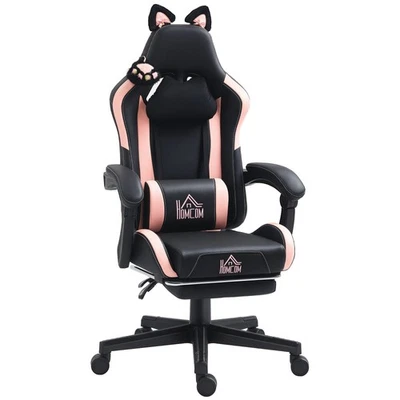 HOMCOM Linda Silla Gaming, Silla Reclinable Gamer con Reposapiés, Negra Foto 1 de 4