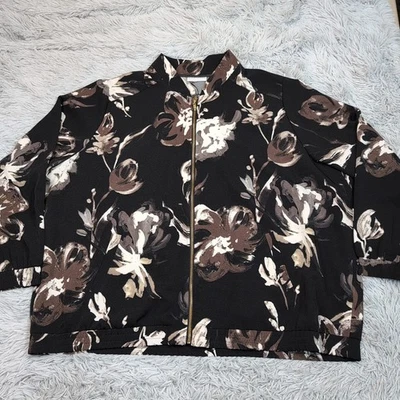 Susan Graver Jacket Womens  Black 3X Floral Zip Up Casual Pockets Lightweight - Image 1 of 4