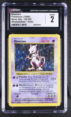 CGC 2 Mewtwo 1999 Base Set 10/102 Shadowless Holo Pokemon Card - Image 1 of 2