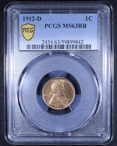 1912-D Lincoln Wheat Cent - 1c PCGS MS63 RB - Red Brown - PCGS Gold Shield - Picture 1 of 4