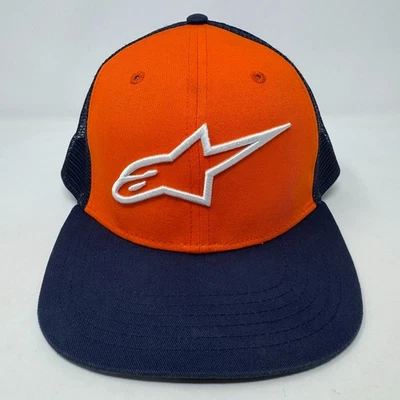 Alpinestars Logo Corp Mesh Snap Back Orange Navy Blue Trucker Hat - Image 1 of 4