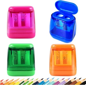 Bleistiftspitzer, Aipker Manuelle Bleistiftspitzer, 4 Stück Bunt Doppellöcher Stift - Bild 1 von 6