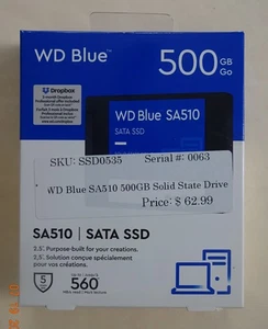 WD SSD 500GB Blue SA510 SATA Internal Solid State Drive WDS500G3B0A Open Box - Afbeelding 1 van 2